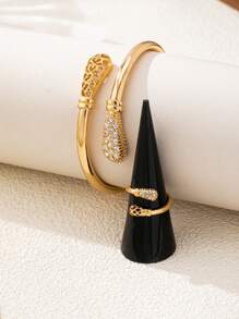Set de 2 piezas de brazalete y anillo con diseño de serpiente de strass de lujo para mujeres, adecuado para eventos nocturnos o citas