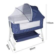 2-In-1 Foldable Wheeled Bassinet, Baby Bassinet, Baby Sleeper, Baby Changing Table, Height-Adjustable Multifunctional Bed, Changing Table, Storage Space Underneath, With Mosquito Net, Height-Adjustable, For 0-3 Years, Multiple Colors Available - Navy Blue - View 7