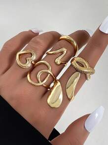 6Pcs Hollow Out Design, Light Luxury, Stylish And Cool Ring Set, Women's Ring, Internet Celebrity Jewelry, Non Fading Ring, Cold Wind Hip-Hop Index Finger Ring, Best Friend Gift