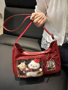 1个可爱多巴胺主题女士单肩包，复古甜美新月形包包，PU材质动漫风格可定制包包，蝴蝶结装饰可装卡片，时尚学院风JK制服包，日常通勤斜挎包，痛包，适合动漫展、学生、购物、聚会、旅行、通勤等场合。 - 彩色 - 查看 8