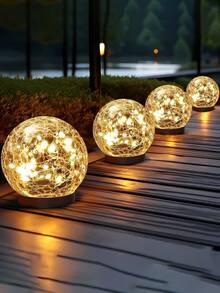 1 件太阳能裂纹玻璃球路灯户外装饰，桩式花园走道灯带自动开/关，防水 LED 适用于庭院小路