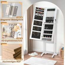 LILIIN Mobiletto portagioie e specchio 2 in 1, con specchio da appoggio, ripiano regolabile per gioielli, 152 x 39,5 x 36,5 cm, con serratura, specchio a figura intera, bianco/nero