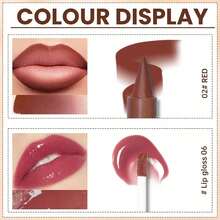 Lip Liner And Gloss Set, Dark Brown Plumping Lip Liner Lip Pencil Moisturizing Lightweight Lip Gloss Lip Combo, High Shine Glossy Lip Tint Lip Stain Makeup Long Lasting Lip Care For Women - 02 紅色 - 查看 5