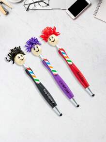 قلم حبر جاف ذو شكل رأس ممسحة 1قطعة/3قطع/5قطع، زخرفة فيونكة ملونة، مموج مريح، قلم استخدام مزدوج مع طرف أنيق، أقلام حبر كرتونية من القطيفة، قلم حبر رأس دمية متعدد الوظائف، مقلم هدية أناقة منقوشة من الفرو لتعزيز موسم العودة إلى المدرسة