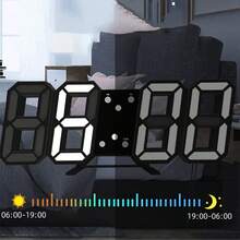 Desktop Wall-Mounted Digital Night-Lit 3D Clock, Silent Alarm Clock, Smart Light-Sensing Home Accessory, Simple And Versatile Wall Clock, Electronic Clock, Creative Desktop Alarm Clock, Student Electronic Alarm Clock. 1 Piece. - Black Machine White Light - View 3