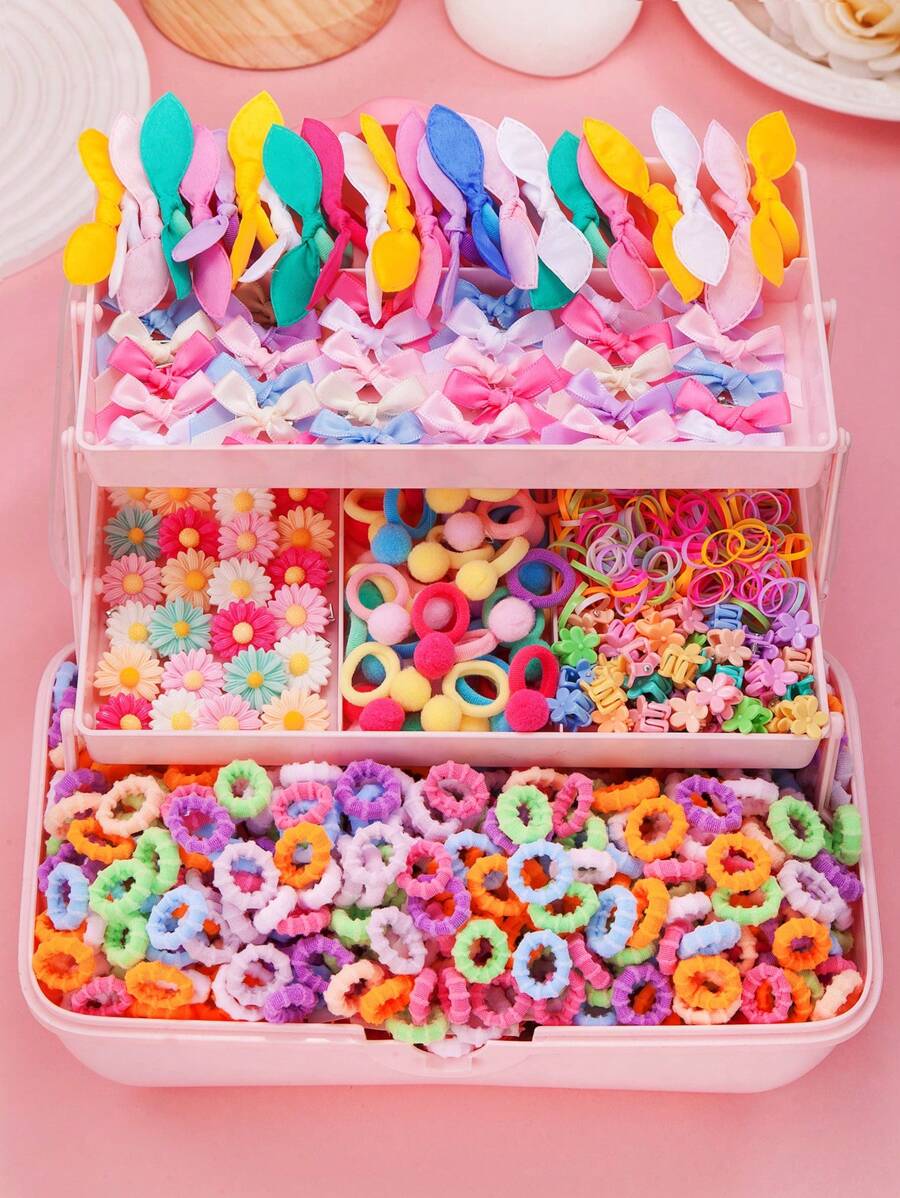 586件多色蝴蝶结发夹套装，时尚简约发带，马尾辫夹，绒球发带，送给女孩的礼物，适合学生、表演、派对