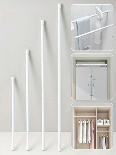 1 pieza Barra telescópica multifuncional sin perforación, instalación sencilla, perfecta para barra de cortina de ducha del baño, barra de secado del balcón, barra colgante de ropa del armario, barra colgante de cortina de puerta y ventana, soporte de barra de cortina, accesorios de baño