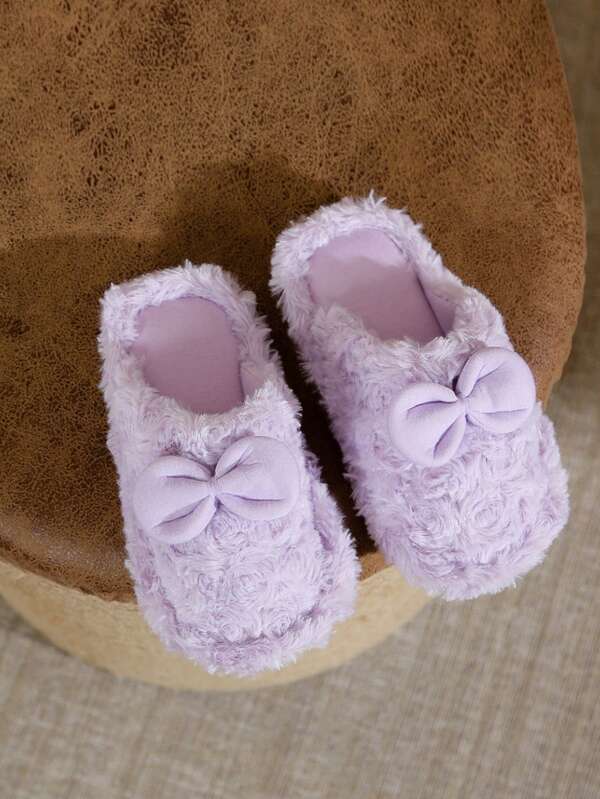 New Kids Thermal Slippers, Fluffy Cute Bow Home Thermal Slippers, Suitable For 3-14 Years Old Children Plush Slippers, Girls Plus Size Fluffy Thermal Slippers