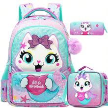 3PCS Backpacks For Girls Cute School Backpacks For Elementary Students Kids Aesthetic Travel Backpack Large Capacity Laptop Bookbag With Lunch Box 3 In 1 Backpack Set For Girls Back To School