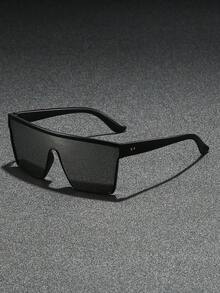 1副女士时尚方形眼镜，新款Y2K风格盾形太阳镜 - 1PC中盒時尚黑框白水銀光板 - 查看 2