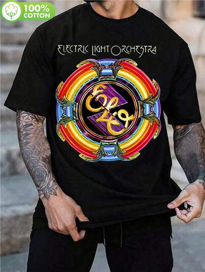 Camiseta gráfica de la banda vintage Electric Light Orchestra ELO - Camiseta retro de rock oficialmente inspirada con arte de álbum icónico, camiseta de manga corta unisex para hombres y mujeres, ropa casual para fanáticos de la música, atuendo de concierto, diseño de impresión audaz, impresión de alta calidad