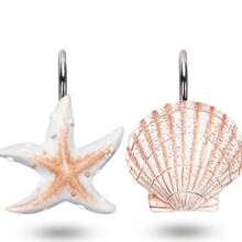 12 件动物和海洋主题树脂装饰浴帘挂钩，海龟、海星、贝壳，重型防锈金属浴帘挂钩