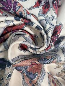 复古佩斯利花纹高领修身长袖上衣，柔软弹力面料，百搭复古风印花衬衫，适合叠穿或外穿 - 杏色 - 查看 6