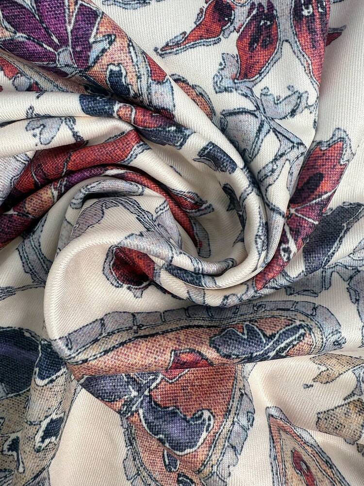 Vintage Paisley Pattern Turtleneck Fitted Long Sleeve Top, Soft Stretchy Fabric, Versatile Retro Style Floral Print Blouse, Suitable For Layering Or Outerwear - Apricot - View 5