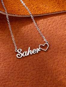 1 pieza Collar personalizado con placa de identificación en forma de corazón, collar de acero inoxidable chapado en oro de 18K con corazón calado, regalo ideal para novia, mamá, familia, amiga, hija, aniversario, cumpleaños, desgaste diario, fiesta, Día de la Madre, San Valentín, graduación, boda, casual, vintage, minimalista