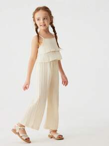 Set de 2 piezas de top de tirantes de unicolor y pantalones de pierna ancha para niñas, verano