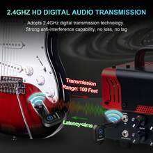 Wireless Guitar System 2.4GHz 2 Modes, Thumb-Size, 90° Rotatable, 100ft Range, Wireless Guitar Transmitter Receiver Plug & Play For Guitar, Bass, Violin, Keyboard - Black (1TX + 1RX) - 黑色 - 查看 3