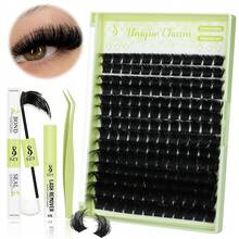 Lash  Kit 200D Fluffy 10-18MM D Curl Individual Lashes With Lash Bond And Seal Lash Remover Lash Tweezers - 黑色 - 查看 1