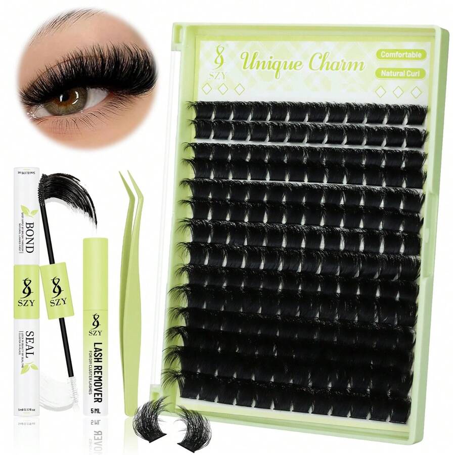 Lash  Kit 200D Fluffy 10-18MM D Curl Individual Lashes With Lash Bond And Seal Lash Remover Lash Tweezers - 黑色 - 查看 1