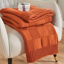 1pc Nordic Style Grid Pattern Throw Blanket - Vibrant Orange Versatile Blanket For All Seasons, Suitable For Office, Sofa And Camping - Machine Washable Cozy Home Decor, Nordic Design, Warm Texture - Multicolor - View 13
