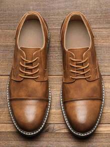 Zapatos Derby casuales para hombres, suela de goma cómoda, estilo de bloques de color retro, zapatos para el trayecto diario y caminar