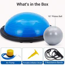 23in Balance Ball, 1600 Lbs Half Exercise Ball With Nonslip Base, Inflatable Half Ball Balance Trainer, Stability Half Yoga Ball Strength Training Equipment With 2 Bands, Pump, Extra Ball Included