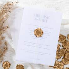 30 st förvikta vellumkuvert (passar 13x18 cm inbjudningar), klistermärken i bronsfärgad eukalyptuslax, chiffongband och torkad baby's breath, förpackningsset för bröllopsinbjudningar (bulk), genomskinlig pappersförpackning, elegant gör-det-själv-lösning för bröllop, brud- och födelsedagsinbjudningar - Multifärgad - Visa 5