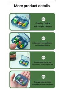 Przenośna mini apteczka, mała i łatwa do przenoszenia. Podzielona na 3 komory, idealna do przechowywania i oddzielania tabletek przyjmowanych rano, w południe i wieczorem.