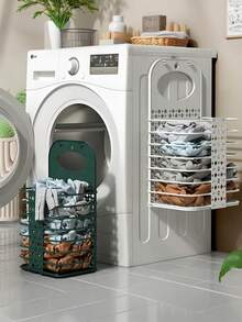 可折叠洗衣篮 悬挂式洗衣篮 带手柄脏衣篮，便携式免打孔可折叠塑料篮，适用于家庭、大学宿舍（大号），衣物收纳桶 洗衣篮 壁挂式，带手柄脏衣篮 - 彩色 - 查看 3