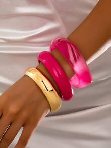3pcs/Set Fashionable & Elegant Wide Bangle Bracelet Set, Suitable For Women Party, Daily Wear, Gift - 3 Bracelets - View 3