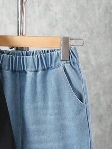 Tween BoyCasual Hooded Patchwork Print Pocket Denim Long Sleeve Sweatshirt And Pocket Denim Pants Set - Black - View 7