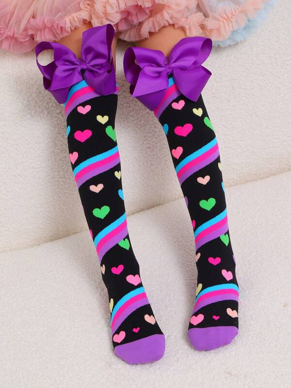 A Pair Of Girls' Three-Dimensional Bow Knee Socks, Suitable For Party Wear, Daily Play Wear, Suitable For Gifts