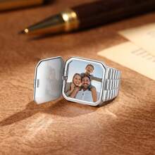 1 pieza Anillo de sello con foto grabada personalizada | Anillo colgante con foto personalizada | Regalo conmemorativo para el Día del Padre/Cumpleaños | Anillo con foto de pareja - Multicolor - Ver 2