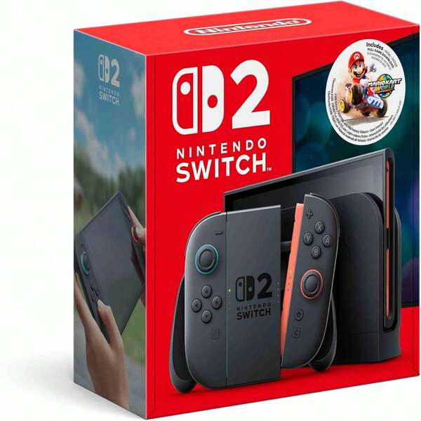 Nintendo Switch 时尚港版 Nintendo Switch 2 + 马里奥赛车世界套装手持式 79 英寸鲜艳 OLED 屏幕，配备 256GB 存储空间，轻巧便携，享受清晰的语音聊天，适合社交游戏