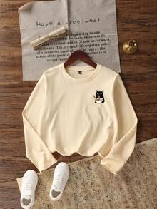 Camiseta de manga larga con cuello redondo y estampado gráfico divertido para niña preadolescente, parte superior para otoño/invierno - Albaricoque - Ver 4