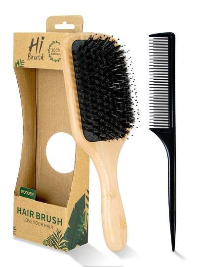 Detangling Hair Brush Set,1 Pc Hair Brush Horse Bristle Hairbrush &1pc Rat Tail Comb,Detangler Hairbrush For Thick Curly Thin Long Short Wet Or Dry Hair Adds Shine And Makes Hair Smooth, Best Paddle Hair Brush For Men Women ,Hair Care,Beauty Hair Tools For Salon/Home,Hairbrush/Haircomb For Back To School,School Essentials,Travel Essentials,Halloween Gifts Christmas Gifts