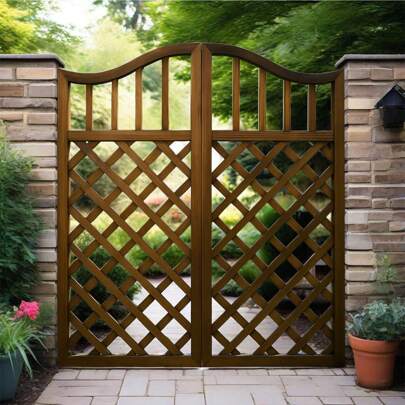 SUFAPRE Puerta de jardín exterior, separador de valla de madera independiente, puerta de madera vintage, apta para patio interior, fácil de instalar, color marrón