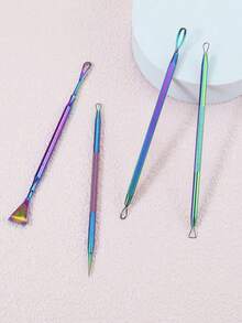 4 件套不锈钢祛痘工具套装，黑头和粉刺粉刺提取器套装（带盒），美容化妆工具套装 - 彩色 - 查看 2