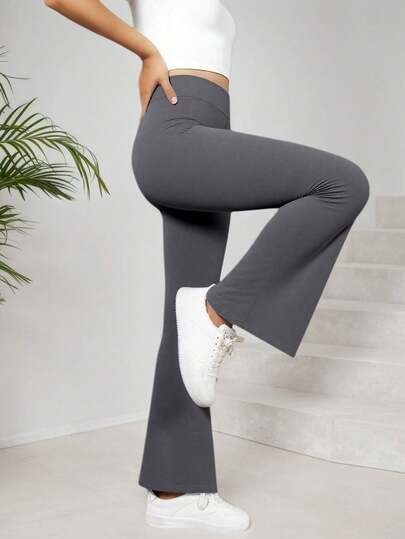 Girlism Tween Girl Solid Color Knitted High Waist Elastic Flared Pants Casual Sports Yoga Daily Back To School Tween Girl Clothes(YY355)