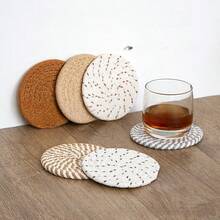 Posavasos redondos tejidos de 4/8 pulgadas, posavasos de tela absorbente, juego de posavasos tejidos a mano con bandeja, estilo bohemio, sin soporte - Multicolor - Ver 4