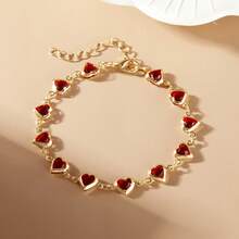 Graceful Gold Red Heart Charm Women Bracelet - Adjustable, Versatile Accessory With Shiny Gemstones, Suitable For Casual To Formal Occasions, Wedding Bracelet | Fashion Women's Bracelet | Gemstone Embellished, Cute Bracelet - [紅色的] - 查看 1