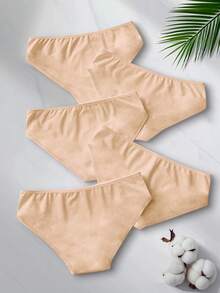5件套休闲 - 舒适简约休闲 - 运动休闲针织面料家居服无缝睡衣高弹力纯色低腰女士内衣，肤色 - 米色 - 查看 3