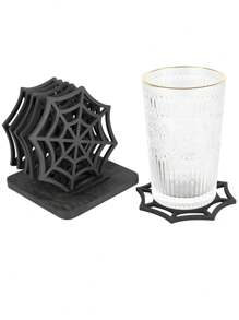 1/4/6pcs Halloween Horror Spider Web Wooden Coasters, Creative Hollow Desktop Ornaments Holiday Party Table Decoration, Gothic Personalized Tray Anti-Scalding Insulation Pad Placemat, Suitable For Wedding Birthday Party Holiday Decoration, Room Decor, Home Decor