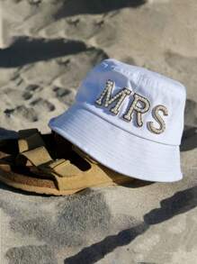 Personalized Customized Name Letter Rhinestone Sun Hat Bride Squad Tribe Pearl Bucket Hat Personalized Bridesmaids Gifts Bridal Shower Gift Wifey Bucket Hat Gift For Bride Future Mrs Bucket Hat - Multicolor - View 3