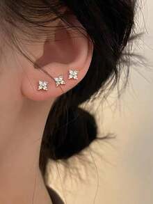 Threadless Flat Back Earring Stud Hypoallergenic Stainless Steel Push Pin Flower Cartilage Earring Helix Tragus Conch Nose Piercing Jewelry For Women - Multicolor - View 3