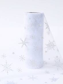 354 X 5.9 Inch Xmas Mesh Yarn Roll, 10 Yards White Snowflake Pattern Christmas Mesh Ribbon, For DIY Wreaths Bow Ribbon Swags And Christmas Tree Decoration,Christmas Decoration, Christmas Gift Wrapping Supplies Ribbon, Wedding Party Golden Silk Mesh Yarn Festival Evening Party Decor,Wreaths, Stair Decoration Net Ribbon,Xmas Decor - White - View 2