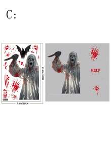 4 件套万圣节贴纸，适用于窗户、门、房间、家居装饰、节日庆典、场景氛围装饰、玻璃门、恐怖鬼屋装饰