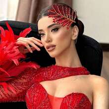 1pc Women Rhinestone Red Bridal Headpiece, Suitable For Wedding, Ceremony, Party Valentine's Day Accessories - Red - View 5