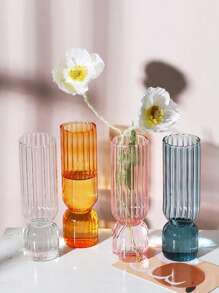 1pc Transparent Striped Glass Vase, Hydroponic Plant Pot, Wedding Party Flower Arrangement Container, Modern Minimalist Home & Office Desk Decor