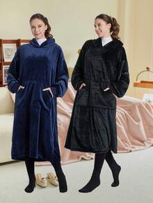 1 Sets Of Wearable Blanket Hoodie For Women And Men, Oversized Hooded Blankets Sweatshirt, Cozy And Warm Fleece Blanket With Sleeves And Giant Pocket For Adults And Kids,Cozy Hooded Blanket As A Gift Indoor & Outdoor - Multicolor - View 8